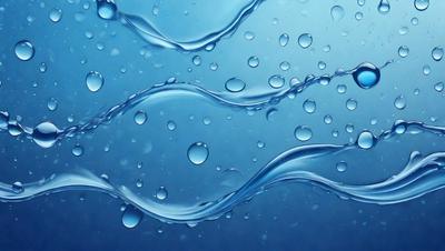 The primary subject of the image is a blue ocean with a few drops of water. The setting is the ocean, and the visual style is a photo. The dominant colors are blue and white, creating a calm and serene atmosphere.