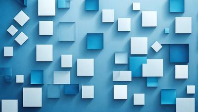 The primary subject of the image is a blue wall with a pattern of blue squares. The setting is a room with a blue background. The visual style is a combination of digital art and illustration. The dominant colors are blue, and the overall atmosphere is calm and serene.