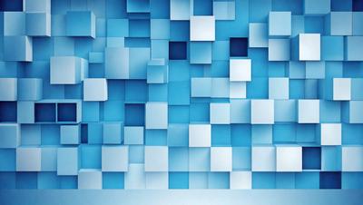 The primary subject of the image is a blue wall with a pattern of blue squares. The setting is a room with a blue wall, and the visual style is a digital art or illustration. The dominant colors are blue, and the overall atmosphere is calm and soothing.