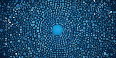 The primary subject of the image is a blue circle with a white center, surrounded by a blue background. The visual style appears to be a digital art or illustration, as the circle is depicted with a detailed and intricate pattern. The colors and mood of the image are predominantly blue, creating a calm and serene atmosphere.