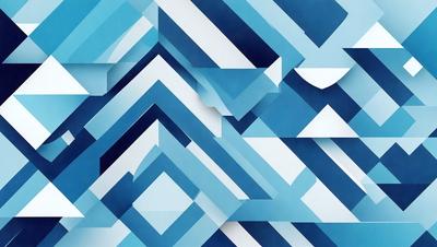 The primary subject of the image is a blue and white geometric pattern. The setting is a white wall, and the visual style appears to be a digital art or illustration. The dominant colors are blue and white, creating a calm and soothing atmosphere.