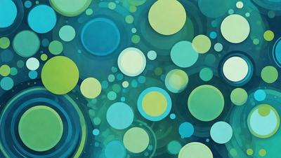 The primary subject of the image is a colorful, swirling pattern of circles. The setting is a blue background, which adds to the overall visual style. The circles are of various sizes and are arranged in a way that creates a dynamic and lively atmosphere. The dominant colors in the image are blue and yellow, which contribute to a vibrant and energetic mood.