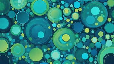 The primary subject of the image is a colorful, abstract design featuring a mix of blue, green, yellow, and orange colors. The setting is a blue and green background, which complements the vibrant colors of the design. The visual style is a combination of digital art and illustration, creating a unique and eye-catching pattern. The overall atmosphere is lively and energetic, with the bright colors and dynamic shapes evoking a sense of movement and energy.