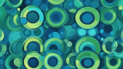 The primary subject of the image is a pattern of green circles, which are the main objects in the scene. The setting is a blue background, which creates a contrasting and visually appealing environment. The visual style of the image is a combination of digital art and illustration, as it features a detailed and intricate design. The dominant colors in the image are green and blue, creating a lively and vibrant atmosphere.