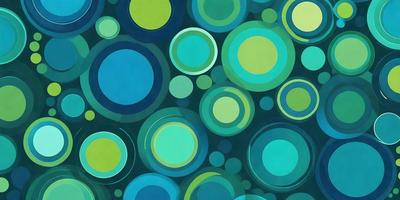The primary subject of the image is a colorful, abstract pattern featuring a mix of blue, green, and yellow colors. The setting is a blue and green background, which complements the vibrant colors of the pattern. The visual style is a combination of digital art and illustration, creating a unique and eye-catching design. The overall atmosphere is lively and energetic, with the colorful circles and swirls evoking a sense of movement and dynamism.