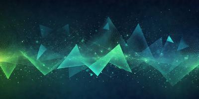 The primary subject of the image is a blue and green geometric pattern. The setting is a dark blue background, which contrasts with the bright colors of the pattern. The visual style is a digital art or illustration, as the pattern appears to be a part of a larger design. The colors and mood of the image are vibrant and energetic, with the blue and green hues creating a sense of depth and movement.