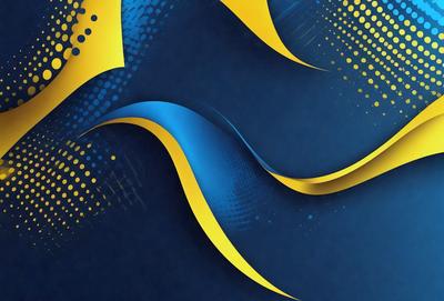 The primary subject of the image is a blue and yellow swirl pattern. The setting is a blue background, and the visual style appears to be a digital art or illustration. The dominant colors are blue and yellow, creating a vibrant and energetic atmosphere.