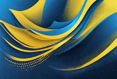 The primary subject of the image is a blue and yellow wave pattern. The setting is a blue background, and the visual style appears to be a digital art or illustration. The dominant colors are blue and yellow, creating a vibrant and energetic atmosphere.