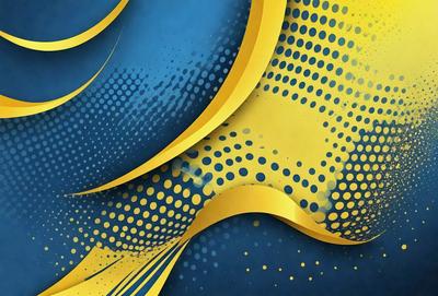 The primary subject of the image is a yellow and blue patterned background. The setting is a blue and yellow background with a patterned design. The visual style is a digital art or illustration, as the colors and patterns are well-defined and consistent throughout the image. The dominant colors are yellow and blue, creating a vibrant and lively atmosphere.