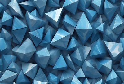 The primary subject of the image is a large number of blue triangles, which are arranged in a visually appealing manner. The setting is a blue background, which complements the blue triangles. The visual style is a combination of digital art and illustration, creating a unique and eye-catching pattern. The dominant colors are blue, and the overall atmosphere is vibrant and energetic.