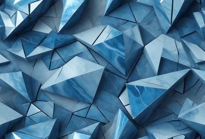The primary subject of the image is a blue and silver geometric pattern. The setting is a blue background, and the visual style appears to be a digital art or illustration. The dominant colors are blue and silver, creating a modern and sleek atmosphere.