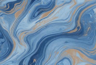 The primary subject of the image is a blue and yellow swirling pattern, which appears to be a painting or a digital artwork. The setting is a blue and yellow swirling surface, possibly a wall or a piece of fabric. The visual style is artistic, with the colors and patterns creating a vibrant and dynamic atmosphere.