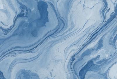 The primary subject of the image is a blue and white marbled surface, which appears to be a tile or a wall. The setting is a room with a blue and white color scheme. The visual style is a close-up of the marbled surface, showcasing its intricate patterns. The colors and mood of the image are predominantly blue and white, creating a calm and serene atmosphere.