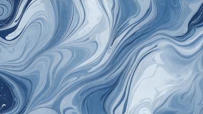 The primary subject of the image is a blue and white swirling pattern, which appears to be a painting or a digital artwork. The setting is a blue background, and the visual style is a combination of photo and digital art. The dominant colors are blue and white, creating a calming and serene atmosphere.