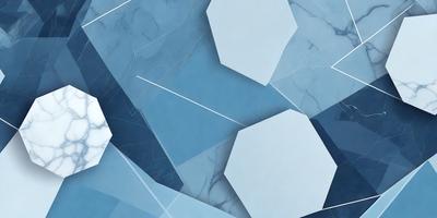 The primary subject of the image is a blue marble surface with a pattern of white shapes on it. The setting is a room with a blue background, and the visual style appears to be a combination of digital art and illustration. The dominant colors are blue and white, creating a calm and serene atmosphere.
