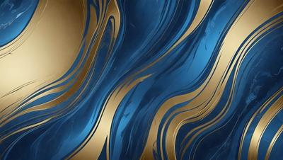 The primary subject of the image is a blue and gold patterned wallpaper. The setting is a room with a blue and gold wallpapered wall. The visual style is a digital art or illustration, creating a unique and eye-catching design. The dominant colors are blue and gold, giving the wallpaper a luxurious and elegant appearance.