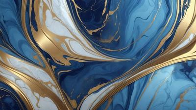 The primary subject of the image is a blue and gold swirl pattern, which appears to be a painting or a digital artwork. The setting is a blue and gold background, which complements the swirl pattern. The visual style is a mix of digital art and painting, creating a unique and eye-catching design. The colors and mood of the image are predominantly blue and gold, giving it a warm and vibrant atmosphere.