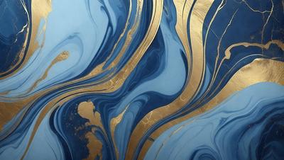 The primary subject of the image is a blue and gold swirl pattern, which is the main focus of the image. The setting is a blue and gold background, which complements the swirl pattern. The visual style is a combination of digital art and illustration, creating a unique and eye-catching design. The dominant colors are blue and gold, giving the image a vibrant and lively atmosphere.