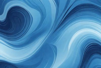 The primary subject of the image is a blue ocean with waves. The setting is the ocean, and the visual style is a digital art or illustration. The dominant colors are blue and white, creating a calm and serene atmosphere.
