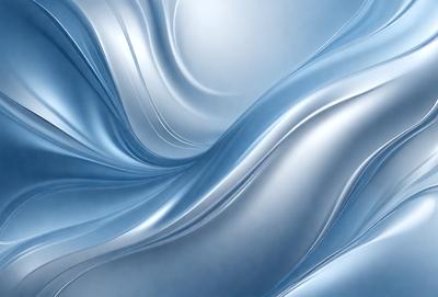 The primary subject of the image is a silver, metallic, and shiny surface. The setting is a blue background, which creates a contrasting and visually appealing effect. The visual style is a combination of photo and digital art, as the image appears to be a blend of both. The colors and mood of the image are predominantly silver and blue, giving it a sleek and modern appearance.