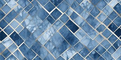 The primary subject of the image is a blue and white marble tile pattern. The setting is a blue and white marble tile wall, which serves as the backdrop for the pattern. The visual style is a close-up of the tile pattern, showcasing the intricate details of the marble tiles. The colors and mood of the image are predominantly blue and white, creating a clean and elegant atmosphere.