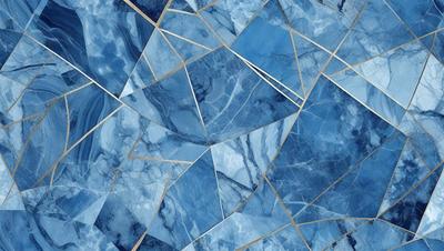 The primary subject of the image is a blue and gold patterned tile. The setting is a blue and gold patterned tile, which serves as the background. The visual style is a close-up of the tile, showcasing its intricate design. The colors and mood of the image are predominantly blue and gold, creating a warm and inviting atmosphere.