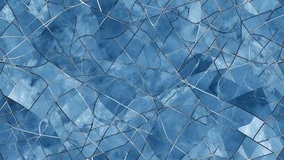 The primary subject of the image is a blue and white patterned surface, which appears to be a piece of art or a decorative item. The setting is a blue background, and the visual style is a combination of digital art and illustration. The colors and mood of the image are predominantly blue and white, creating a calm and serene atmosphere.