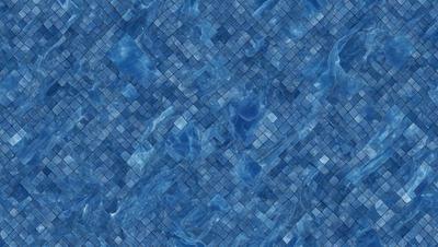 The primary subject of the image is a blue tile with a pattern of blue squares. The setting is a bathroom, as the tiles are placed on a wall. The visual style is a close-up of the blue tiles, showcasing their intricate design. The colors and mood of the image are predominantly blue, creating a calm and soothing atmosphere.