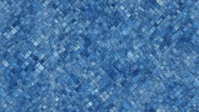 The primary subject of the image is a blue tile with a pattern of blue squares. The setting is a blue background, which creates a visually appealing contrast with the blue tiles. The visual style is a close-up of the blue tiles, showcasing their intricate pattern. The colors and mood of the image are predominantly blue, giving it a calm and serene atmosphere.
