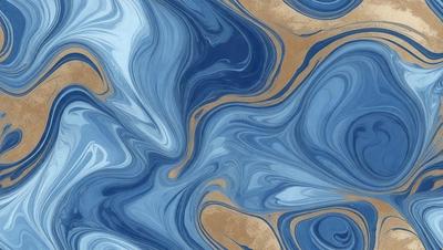 The primary subject of the image is a blue and gold swirling pattern, which appears to be a painting or a digital artwork. The setting is a blue background, and the visual style is a mix of photo and digital art. The dominant colors are blue and gold, creating a vibrant and lively atmosphere.