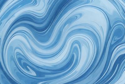 The primary subject of the image is a blue, swirling, and wavy pattern. The setting is a blue background, and the visual style appears to be a digital art or illustration. The dominant colors are blue and white, creating a calm and soothing atmosphere.