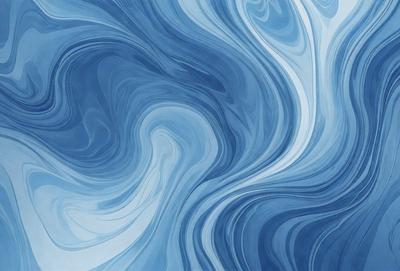 The primary subject of the image is a blue and white swirling pattern, which appears to be a painting or a digital artwork. The setting is a blue background, and the visual style is a combination of digital art and painting. The dominant colors are blue and white, creating a calming and serene atmosphere.