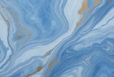 The primary subject of the image is a blue and gold marbled surface, which appears to be a marble tile or a blue and gold marbled wall. The setting is a room with a blue and gold marbled wall, and the visual style is a close-up of the marbled surface. The colors and mood of the image are predominantly blue and gold, creating a warm and luxurious atmosphere.