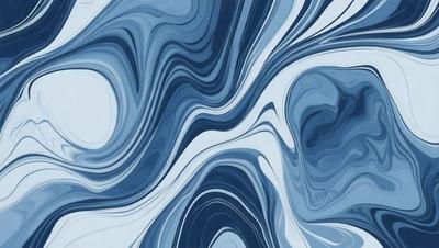 The primary subject of the image is a blue and white painting featuring a swirling pattern. The setting is a white background, and the visual style appears to be a digital art or illustration. The dominant colors in the painting are blue and white, creating a calming and serene atmosphere.