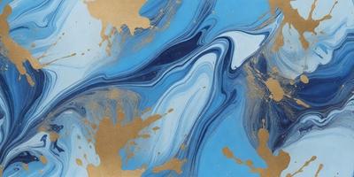 The primary subject of the image is a painting featuring a blue background with gold and blue swirls. The setting is a canvas, and the visual style is a painting. The dominant colors are blue and gold, creating a serene and calming atmosphere.