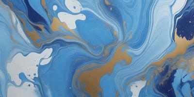 The primary subject of the image is a blue and gold swirling pattern, which appears to be a painting or a digital artwork. The setting is a white surface, possibly a canvas or a wall, where the artwork is displayed. The visual style suggests that the image is a creative and artistic representation of the swirling pattern. The dominant colors in the image are blue and gold, creating a sense of depth and richness in the artwork.