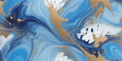 The primary subject of the image is a painting with a blue background and a brown and gold color scheme. The painting features a blue and white bird, which is the focal point of the artwork. The setting appears to be a canvas, and the visual style is a combination of digital art and illustration. The colors and mood of the painting are warm and inviting, with the blue background providing a sense of depth and contrast to the brown and gold elements.
