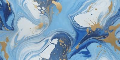 The primary subject of the image is a painting featuring a blue background with gold and blue swirls. The setting is a canvas, and the visual style appears to be a mix of digital art and illustration. The dominant colors are blue, gold, and blue, creating a serene and calming atmosphere.