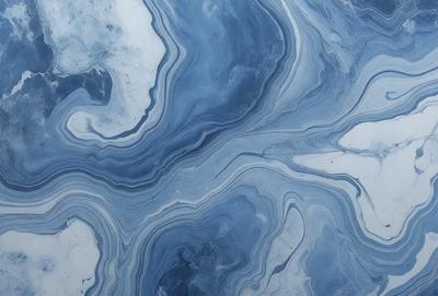 The primary subject of the image is a blue and white marbled surface, which appears to be a marble tile or a blue and white marbled wall. The setting is indoors, possibly in a bathroom or a kitchen. The visual style is a close-up of the marbled surface, showcasing its intricate patterns and textures. The colors and mood of the image are predominantly blue and white, creating a calm and serene atmosphere.