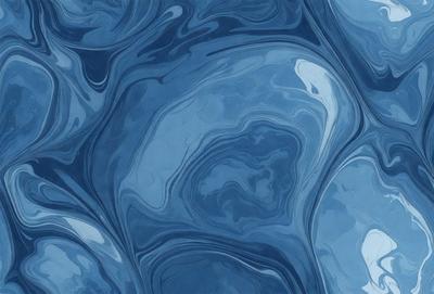 The primary subject of the image is a blue, swirling, and patterned surface, which appears to be a blue and white marble or a blue and white tile. The setting is a room with a blue and white wall, and the visual style is a close-up of the blue and white patterned surface. The colors and mood of the image are predominantly blue and white, creating a calm and serene atmosphere.