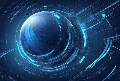 The primary subject of the image is a blue, swirling, and spiraling ball. The setting is a dark, blue background, which creates a contrasting and visually striking scene. The visual style is a combination of digital art and illustration, giving the image a futuristic and dynamic appearance. The dominant colors are blue and black, which contribute to the overall mood of the image, evoking a sense of depth and motion.