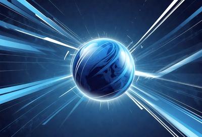 The primary subject of the image is a blue, glass-like ball. The setting is a blue background, which creates a contrast with the blue ball. The visual style is digital art, as the ball appears to be a 3D model or a digital rendering. The colors and mood of the image are predominantly blue, giving it a calm and serene atmosphere.