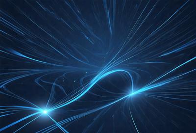The primary subject of the image is a blue light, which appears to be a neon light or a blue laser beam. The setting is a dark background, which contrasts with the bright blue light. The visual style of the image is digital art, as it is a computer-generated image. The dominant colors in the image are blue and black, creating a futuristic and dynamic atmosphere.