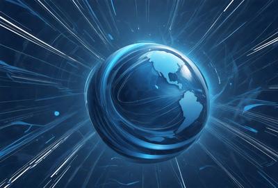 The primary subject of the image is a blue, globe-shaped object, which appears to be a digital art or illustration. The setting is a blue background, and the visual style is a combination of digital art and illustration. The colors and mood of the image are predominantly blue, creating a calm and serene atmosphere.