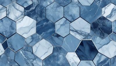 The primary subject of the image is a blue and white marble tile. The setting is a blue and white marble wall, which serves as the background. The visual style is a close-up of the marble tile, showcasing its intricate design. The colors and mood of the image are predominantly blue and white, creating a clean and elegant atmosphere.