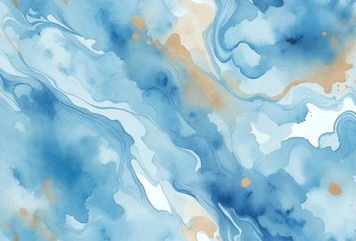 The primary subject of the image is a blue and white painting featuring a water-like pattern. The setting is a blue and white background, which complements the artwork. The visual style is a painting, showcasing the artist's skill in creating a visually appealing and cohesive piece. The colors and mood of the painting are predominantly blue and white, creating a serene and calming atmosphere.