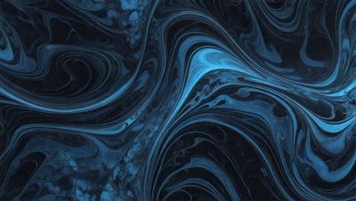 The primary subject of the image is a blue and black swirling pattern, which appears to be a digital art or illustration. The setting is a dark blue background, creating a contrasting and dramatic effect. The visual style is a combination of digital art and illustration, with the swirling pattern being the main focus. The colors and mood of the image are predominantly dark and moody, with the blue and black swirls creating a sense of depth and intrigue.