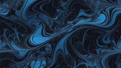 The primary subject of the image is a blue and black swirling pattern, which appears to be a digital art or illustration. The setting is a dark background, and the visual style is a mix of digital art and illustration. The dominant colors are blue and black, creating a moody and dramatic atmosphere.