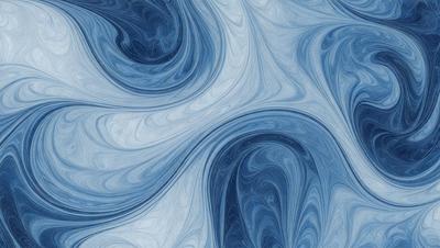 The primary subject of the image is a blue and white swirling pattern, which appears to be a digital art or illustration. The setting is a blue background, and the visual style is a combination of digital art and illustration. The dominant colors are blue and white, creating a calm and soothing atmosphere.