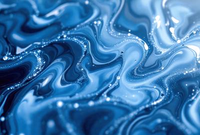 The primary subject of the image is a blue, swirling, and flowing water pattern. The setting is a blue background, which creates a visually appealing contrast with the water pattern. The visual style is a combination of a photo and digital art, as the water pattern appears to be a digital creation. The dominant colors are blue and white, creating a calming and serene atmosphere.
